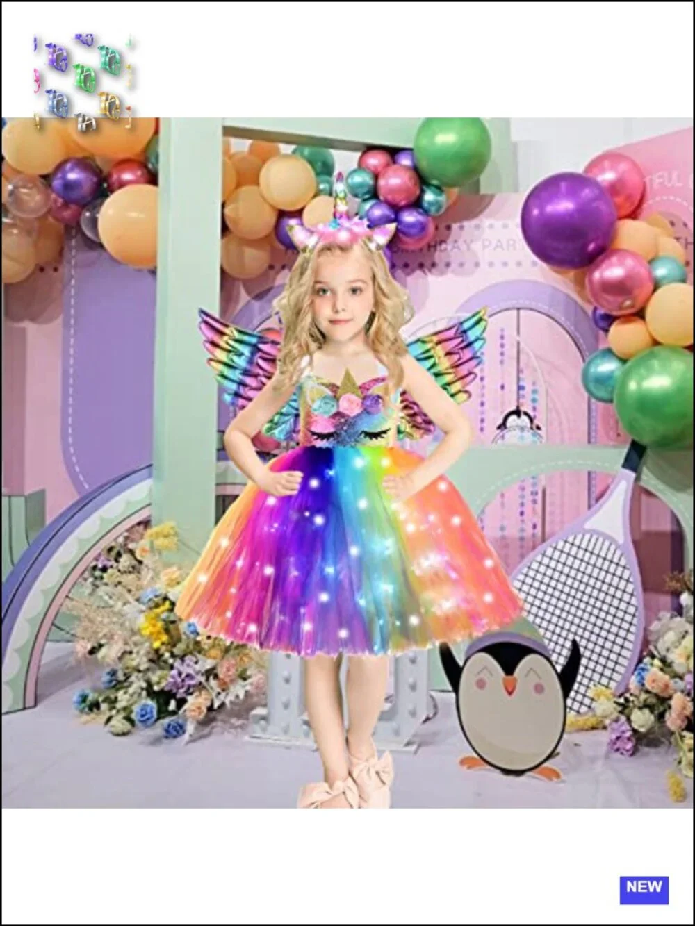 Light Up Unicorn Costume for Girls Tutu Dress with Headband Wings Halloween
